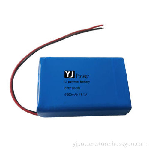 11.1V, 6,000mAh Li-polymer Battery Pack, 876190-3S, 30 x 61 x 92mm, 319g